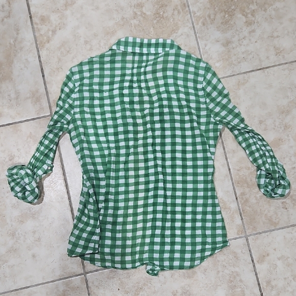Sanctuary Plaid Button-Up Blouse in Green and White - Picture 3 of 3